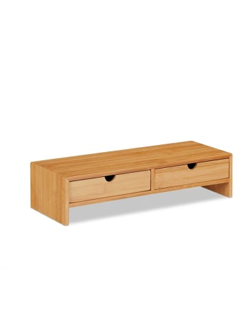 relaxdays Monitorständer mit 2 Schubladen in Natur - (B)47 x (H)11,5 x (T)18 cm