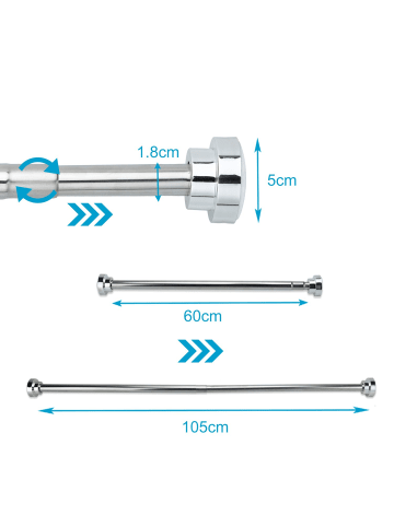 Intirilife Duschvorhangstange Teleskopstange Ausziehbar Edelstahl in 60 - 105 cm in SILBER