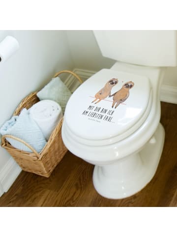 Mr. & Mrs. Panda Motiv WC Sitz Faultier Pärchen mit Spruch in Weiß