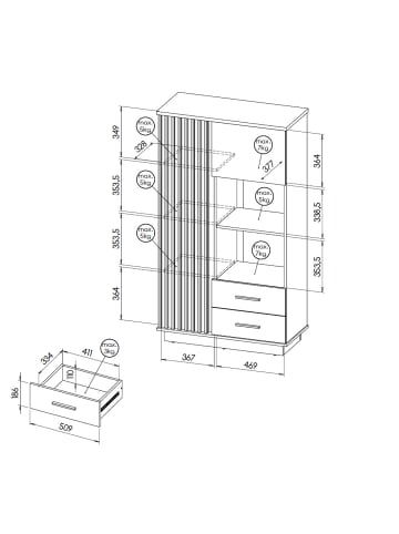 Feldmann-Wohnen Highboard Lamia Eiche Wotan / schwarz 90 / 40 / 159cm