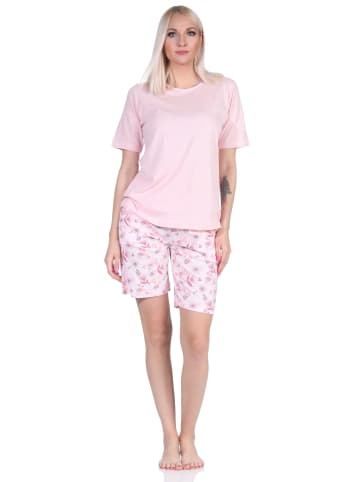 NORMANN kurzarm Pyjama Shorty Schlafanzug Spitzenbesatz in rosa