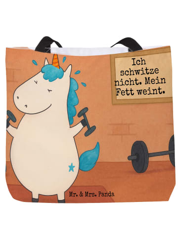 Mr. & Mrs. Panda Beuteltasche Einhorn Fitness Design mit Spruch in Weiß