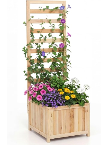 COSTWAY Blumenkasten mit Rankgitter 123 cm in Beige