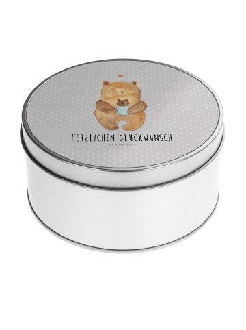 Mr. & Mrs. Panda Dose Bär Baby mit Spruch in Grau Pastell