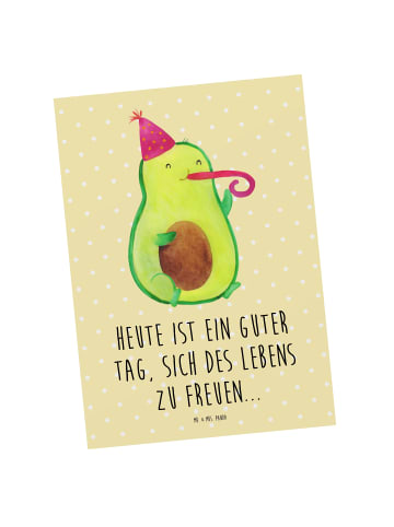 Mr. & Mrs. Panda Ansichtskarte Avocado Feier mit Spruch in Gelb Pastell