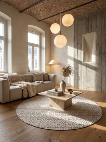 KADIMA DESIGN Flachgewebe-Teppich Ethno Streifen Boho Pflegeleicht in Creme