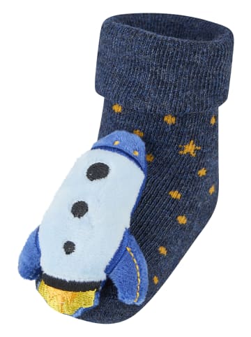 Sterntaler Baby Rasselsocken Rakete in blau melange