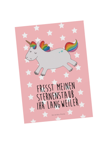 Mr. & Mrs. Panda Ansichtskarte Einhorn Happy mit Spruch in Rot Pastell