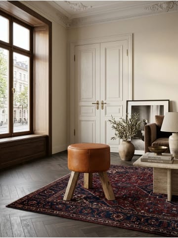 KADIMA DESIGN Sitzhocker | Holz, 37x45x37cm, Echtleder, Braun