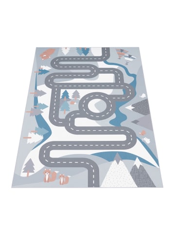 KADIMA DESIGN Kinderteppich waschmaschinenwaschbar Wald‑Straßen Kinderzimmer in Creme