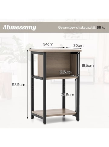 COSTWAY 2er Set Nachttisch mit Ablage in Grau