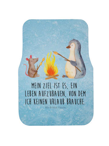 Mr. & Mrs. Panda Fahrer Autofußmatte Pinguin Lagerfeuer mit Spruch in Eisblau