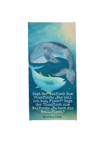 Mr. & Mrs. Panda Badehandtuch Walfisch Thunfisch Design mit Spruch in Gelb Pastell