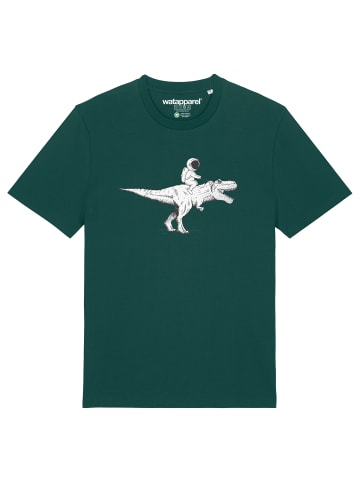 wat? Apparel T-Shirt Astronaut on T-Rex in Dunkelgrün