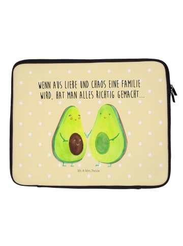 Mr. & Mrs. Panda Laptop Tasche Avocado Pärchen mit Spruch in Gelb Pastell