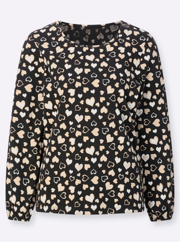 Sieh an! Langarmshirt in schwarz-camel-bedruckt