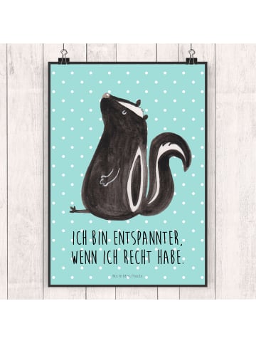 Mr. & Mrs. Panda Bild Stinktier Sitzen mit Spruch in Türkis Pastell