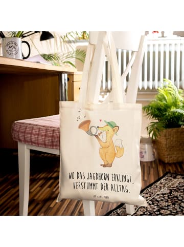 Mr. & Mrs. Panda canvas tasche Jagdhorn Melodie mit Spruch in Creme