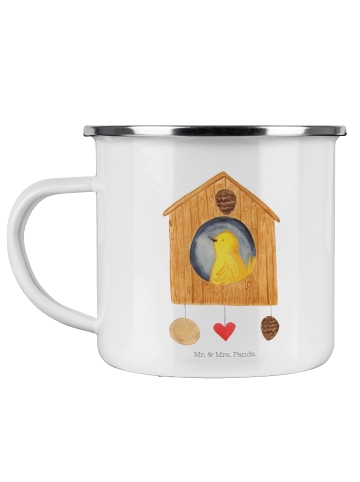 Mr. & Mrs. Panda Camping Emaille Tasse Vogel Haus ohne Spruch in Weiß