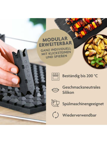 MAXXMEE KITCHBO Starter Set - Silikon-Backmatte inkl. 2 Spieße + 4 Steine + 1 Schwamm