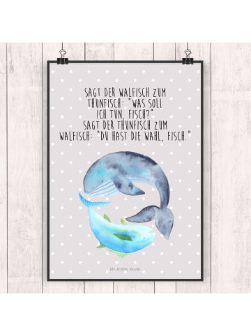 Mr. & Mrs. Panda Bild Walfisch Thunfisch mit Spruch in Grau Pastell