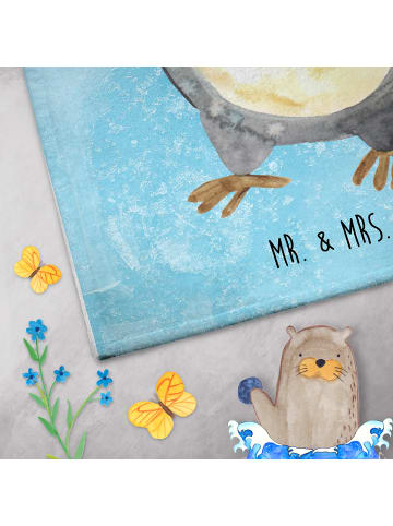 Mr. & Mrs. Panda Gästehandtücher Pinguin Duschen ohne Spruch in Eisblau