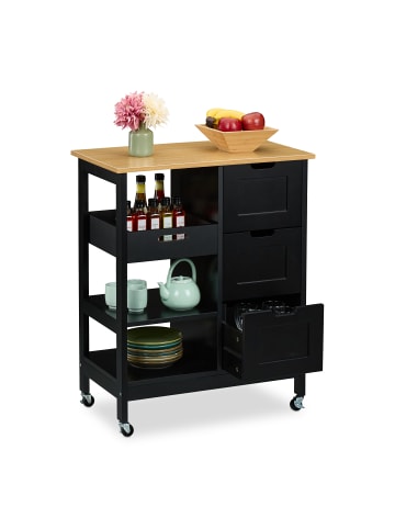 relaxdays Küchenwagen Schwarz/ Natur - (B)68,5 x (H)85 x (T)38,5 cm