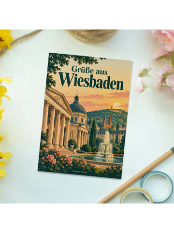 Bildkarte Wiesbaden nostalgisch Design mit Spruch in Weiß