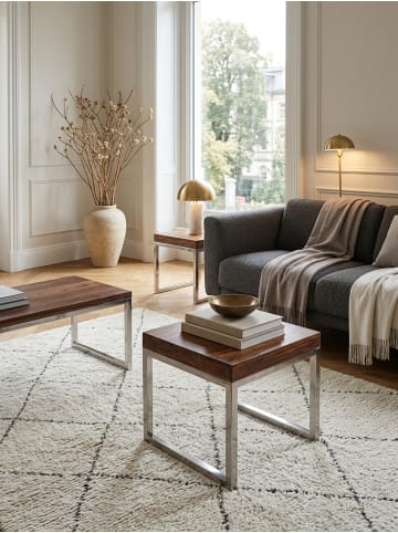 KADIMA DESIGN Beistelltisch Sheesham | Massivholz, Metallgestell, Dunkelbraun