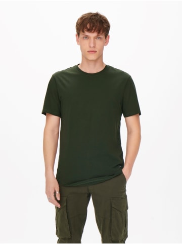 Only&Sons Langes Rundhals T-Shirt Kurzarm Shirt ONSMATT Stretch Basic in Dunkelgrün