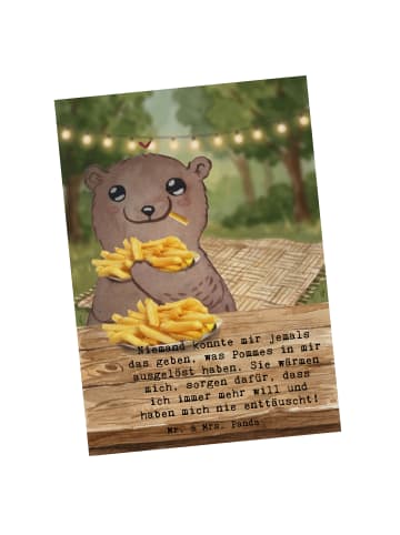 Mr. & Mrs. Panda Postkarte Bär Pommes verliebt Design mit Spruch in Weiß