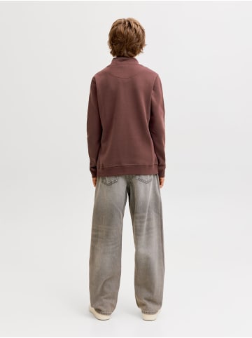 JACK & JONES Junior Sweatshirt mit halbem Reißverschluss in Deep Mahogany
