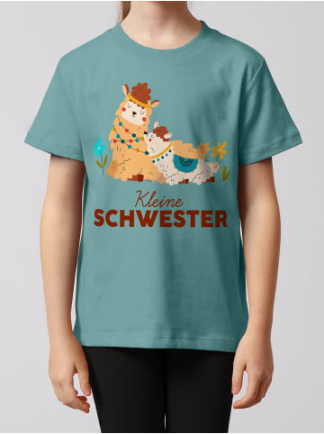 wat? Apparel T-Shirt Lama Kleine Schwester in Teal Monstera
