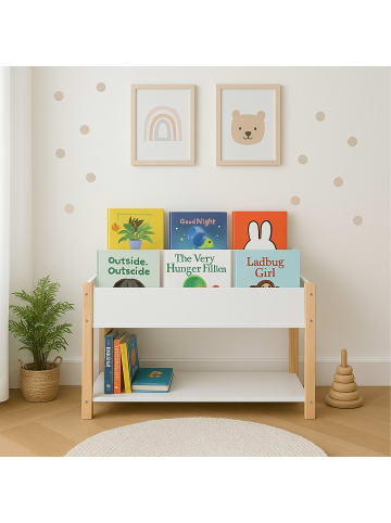 relaxdays Kinderbücherregal in Weiß/ Natur – (B)80 x (H)44 x (T)40 cm