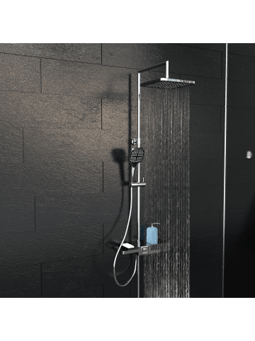 Franz Joseph Schütte BLUEPERL Überkopfbrause-Set, Chrom/Schwarz, mit Ablage