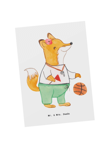 Mr. & Mrs. Panda Postkarte Basketballtrainerin Herz ohne Spruch in Weiß