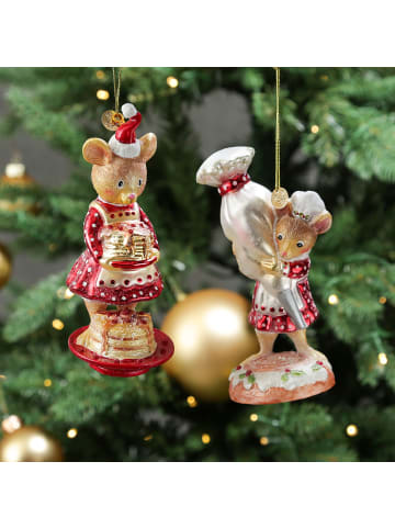 MARELIDA Christbaumschmuck Maus mit Spritzbeutel Glas H: 14cm in rot