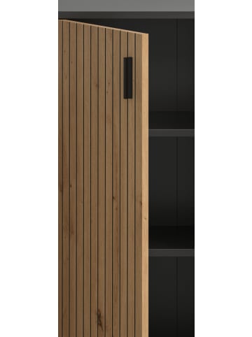 Inn.Furn Kommode Eiche, grau 60 cm, Badschrank mit Rillen-Optik