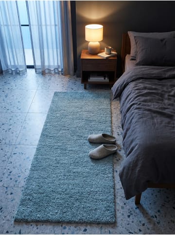 KADIMA DESIGN Teppich Hochflor Shaggy Waschbar Einfarbig SALZACH Strapazierfähig in Blau