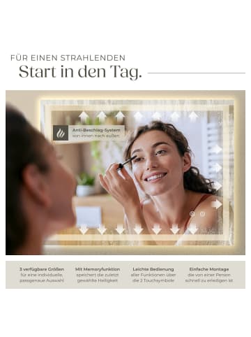 tectake Rechteckiger LED Badezimmerspiegel Clara inklusive Spiegelheizung, anthrazit