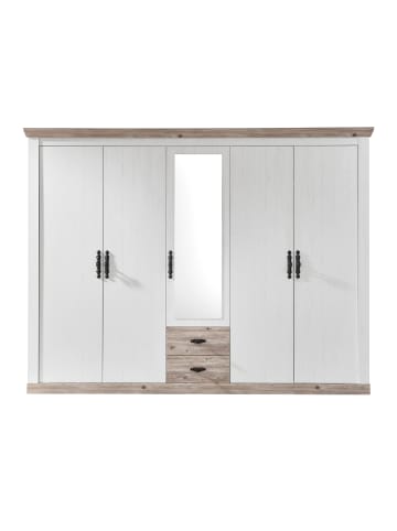 Furn.Design Kleiderschrank Pinie weiß, Oslo Pinie Landhaus, Drehtürenschrank mit Spiegel