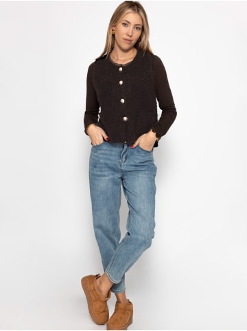 SASSYCLASSY Bouclé-Weste mit Taschen in Braun