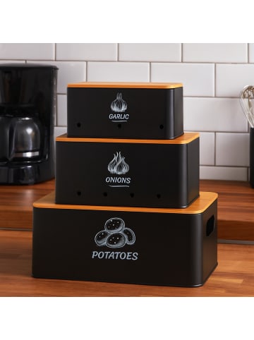 relaxdays 3 x Aufbewahrungsbox in Schwarz
