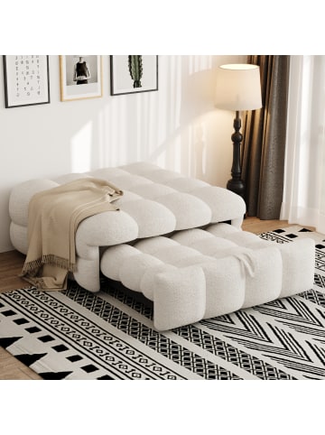 ABRIHOME Polsterbett in Beige mit ausziehbarer Schlaffunktion und Teddy-Stoff