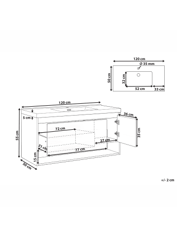 Beliani 2-tlg Badezimmerschrank mit Waschbecken UMAYO in Braun/Weiß