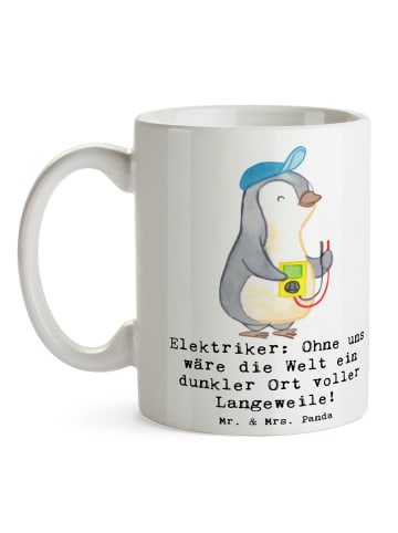 Mr. & Mrs. Panda Porzellantasse Elektriker Helden mit Spruch in Weiß