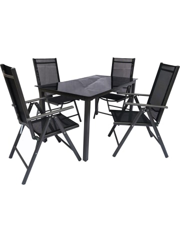 VCM  5 tlg. Alu Gartenset Sitzgruppe Tisch Stühle 140SW in Anthrazit