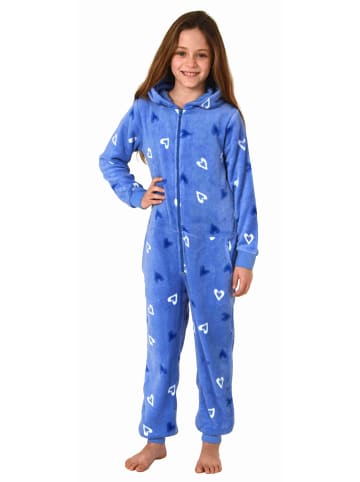 NORMANN Jumpsuit Overall Schlafanzug Pyjama langarm Herz - 70279 in hellblau