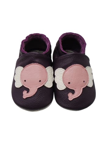 Yalion Baby-Lederlaufschuhe mit rutschfester Sohle – lila mit Elefantenmuster