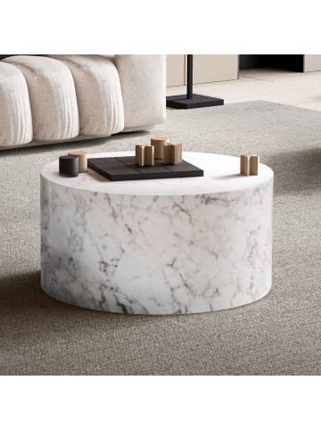 KADIMA DESIGN Couchtisch MONOBLOC 60x60x30 cm Hochglanz mit Marmor Optik in Weiß